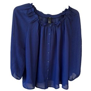 H&M button down top balloon sleeves navy size 12